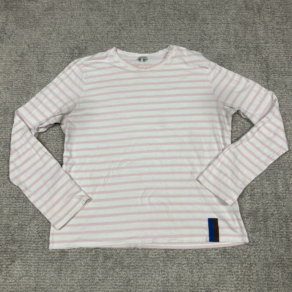 Kule Shirt Womens Medium Striped Pink White Cotton Crew Neck Long Sleeve **Read